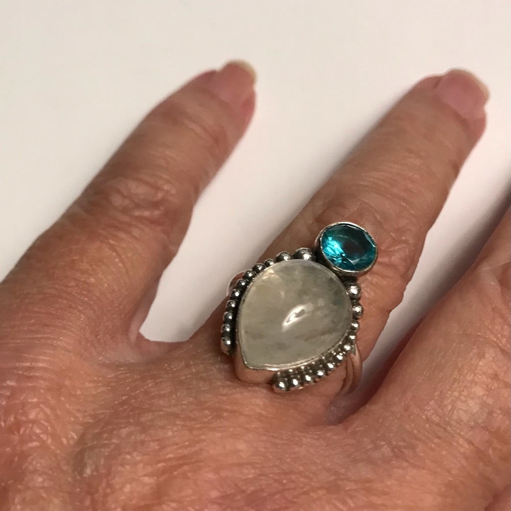 Blue Topaz Moonstone 925 Stamped Sterling Silver Ring